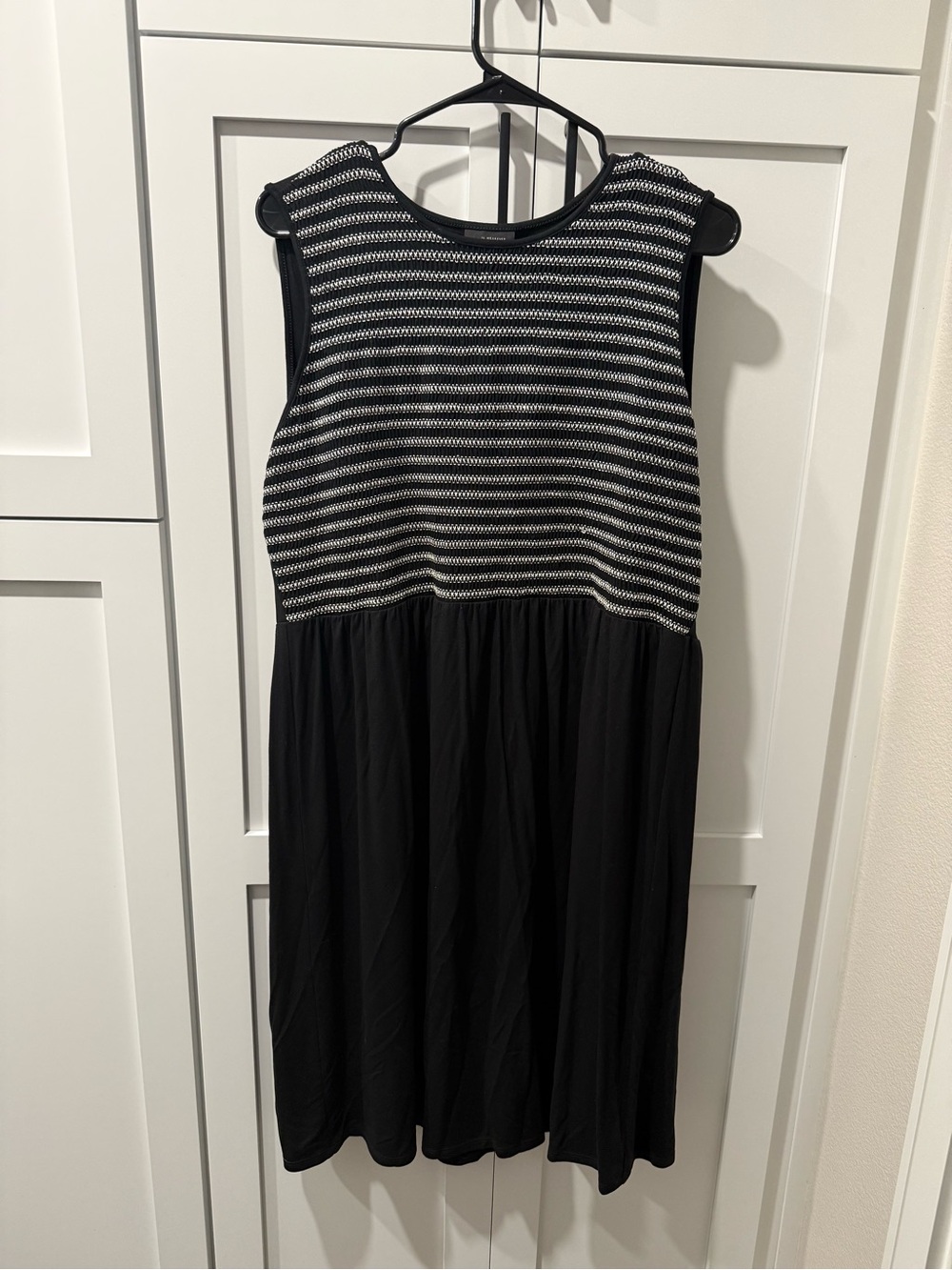 Jill Sleeveless Black Dress with Striped Knit Bodice